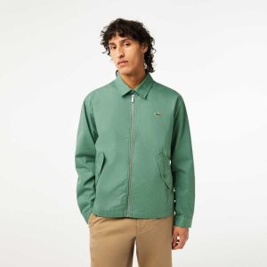 Khaki Green Lacoste Zippered Organic Cotton Gabardine Jacket | EQOPHZ-731