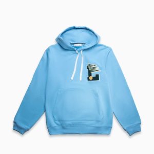 Light Blue Lacoste Pennants L Badge Hooded Cotton Fleece Sweatshirt | TWLQGU-968