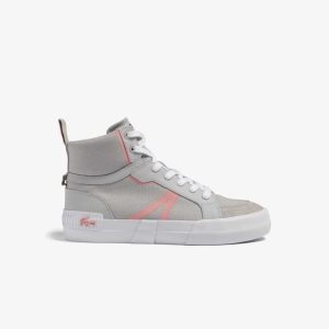 Light Grey/Pink Lacoste L004 Mid Sneakers | FODLEN-208