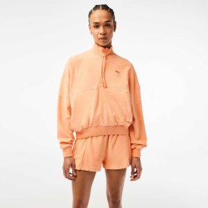 Light Orange Lacoste High-Neck Terry Cloth Half Zip Sweatshirt | HQEYOC-284