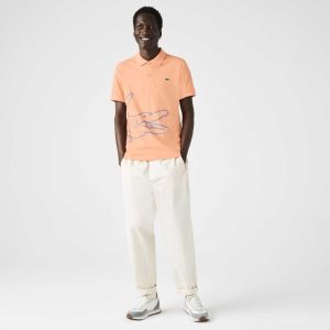 Light Orange Lacoste Regular Fit Crocodile Print Cotton Pique Polo | ARULIK-432