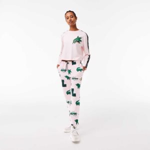 Light Pink Lacoste Comic Print Trackpants | CYSPDT-937