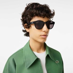 Matt Black Lacoste Oval Plant Based Resin L.12.12 Sunglasses | SIBOYD-617