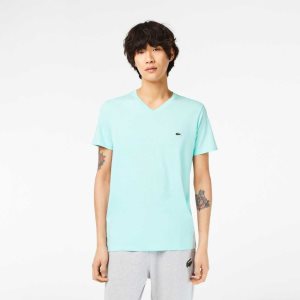 Mint Lacoste V-Neck Pima Cotton Jersey T-Shirt | FVIEHX-871