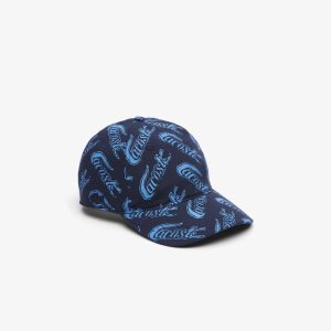 Navy Blue / Blue Lacoste Organic Cotton Vintage Print Cap | VBCQZF-632