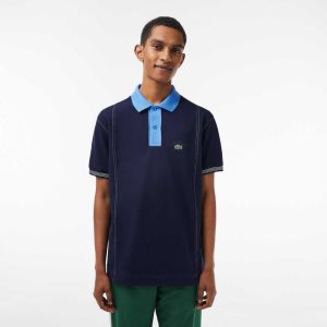 Navy Blue / Blue Lacoste Two-Tone Organic Cotton Polo | SGKZBW-926