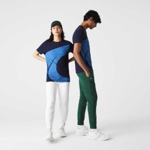 Navy Blue / Blue / White Lacoste SPORT x Theo Curin Graphic Jersey T-Shirt | QMLPIC-512