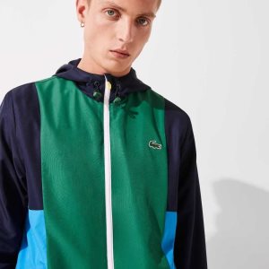 Navy Blue / Green / Blue / White / Flashy Yellow Lacoste SPORT Colorblock Light Zippered Jacket | GIHMAT-485