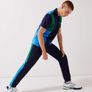 Navy Blue / Green / Blue / White Lacoste SPORT Colorblock Bands Trackpants | HVTUDC-502