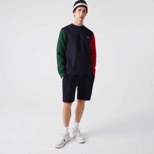 Navy Blue / Green / Red Lacoste Brushed Fleece Sweatshirt | BCSTXP-185