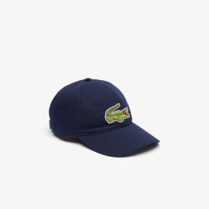 Navy Blue Lacoste Adjustable Organic Cotton Twill Cap | QOMTVR-853