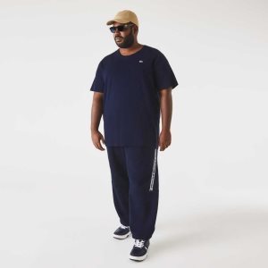 Navy Blue Lacoste Big Fit Crew Neck Cotton Jersey T-Shirt | LKQPYJ-379