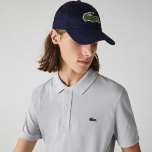 Navy Blue Lacoste Contrast Strap And Oversized Crocodile Cotton Cap | LWDFVJ-826