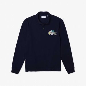 Navy Blue Lacoste Crocodile Comic Badge Polo | GOCNWK-687