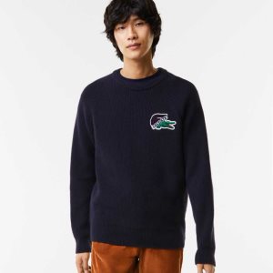 Navy Blue Lacoste Crocodile Sweater | XIWHUD-719