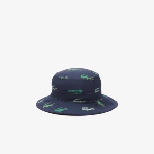 Navy Blue Lacoste Golf Crocodile Print Hat | TKEHRB-635