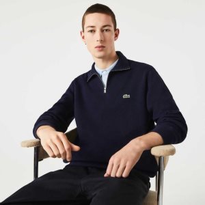 Navy Blue Lacoste Half Zip Cotton Sweatshirt | NEWUSX-530