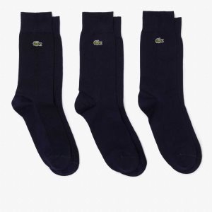 Navy Blue Lacoste High-Cut Cotton Pique Socks 3-Pack | AGWOMQ-453