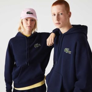 Navy Blue Lacoste Loose Fit Hooded Organic Cotton Sweatshirt | RGBOAH-429