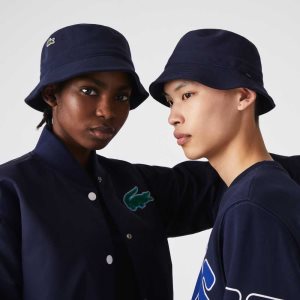 Navy Blue Lacoste Organic Cotton Bucket Hat | HAXJIM-107