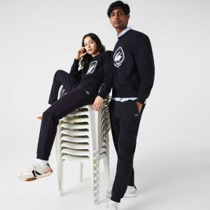 Navy Blue Lacoste Organic Cotton Fleece Jogging Pants | HPOIUB-971