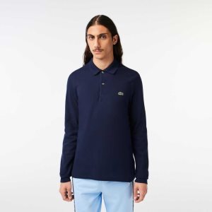 Navy Blue Lacoste Original L.12.12 Long Sleeve Cotton Polo | GSUDIH-981