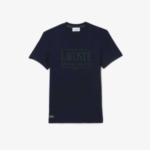 Navy Blue Lacoste Regular Fit Jersey T-Shirt | YBFZIM-865