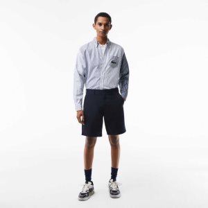 Navy Blue Lacoste Regular Fit Stretch Organic Cotton Bermuda Shorts | ODRENS-263