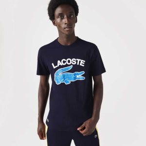 Navy Blue Lacoste Regular Fit XL Crocodile Print T-Shirt | BFEVKM-756