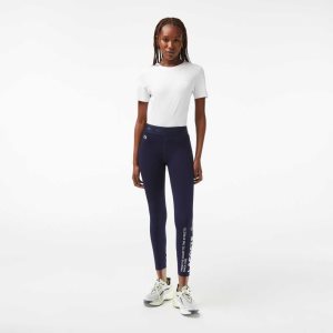 Navy Blue Lacoste SPORT 7/8 Length Recycled Polyester Leggings | LVIQAY-640