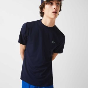 Navy Blue Lacoste SPORT Breathable Pique T-Shirt | SIYMCK-378