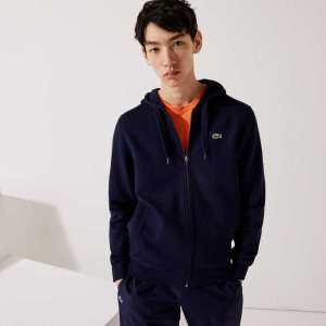 Navy Blue Lacoste SPORT Lightweight Bi-material Hoodie | YVOHRK-914