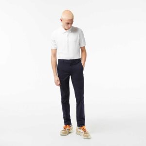 Navy Blue Lacoste Slim Fit Stretch Cotton Chinos | ZEFQIX-367