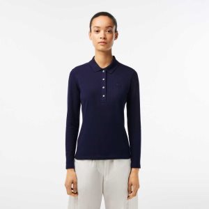 Navy Blue Lacoste Slim Fit Stretch Pique Polo | NVYOXC-754