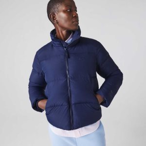 Navy Blue Lacoste Stowable Hood Padded Jacket | LUBFTM-980