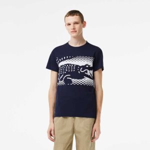 Navy Blue Lacoste Tennis x Novak Djokovic T-Shirt | DOJCTS-104