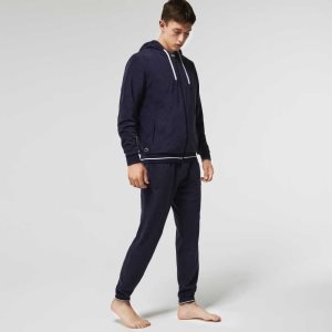 Navy Blue Lacoste Terrycloth Zip Lounge Sweatshirt | MWICDL-527