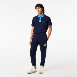 Navy Blue Lacoste Unbrushed Fleece Track Pants | CSTQWF-167