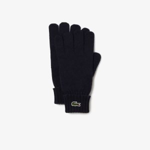 Navy Blue Lacoste Wool Jersey Gloves | KFEBLQ-430