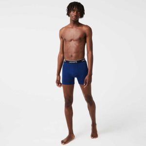 Navy Blue / Red / Navy Blue Lacoste Long Stretch Cotton Boxer Brief 3-Pack | VOTLDR-905