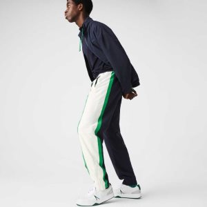 Navy Blue / White / Green Lacoste Lightweight Water-Repellent Color-Block Trackpants | XBAHLY-962