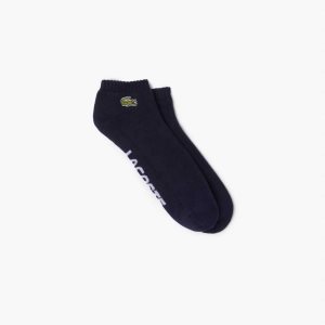 Navy Blue / White Lacoste SPORT Branded Stretch Cotton Low-Cut Socks | BRSJAL-745