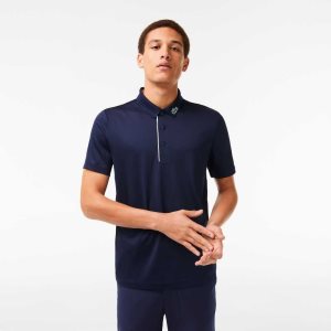 Navy Blue / White Lacoste SPORT Jersey Golf Polo Shirt | SQIEHA-098