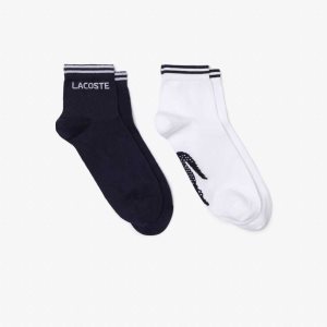 Navy Blue / White Lacoste SPORT Low-Cut Cotton Sock Two-Pack | WZEUGD-678