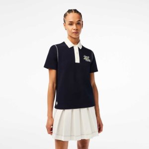 Navy Blue / White Lacoste SPORT Roland Garros Edition Cotton Pique Polo | QDKBNW-387