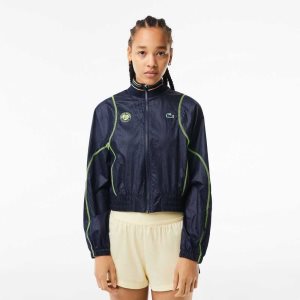 Navy Blue / Yellow Lacoste Roland Garros Edition Post-Match Cropped Jacket | IDLTEK-768