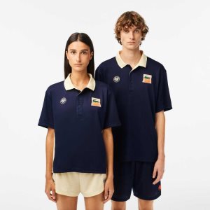 Navy Blue / Yellow Lacoste SPORT Roland Garros Edition Ultra-Dry Polo | PQXTFK-285