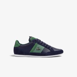 Navy/Green Lacoste Chaymon Leather Sneakers | LVUJBG-316