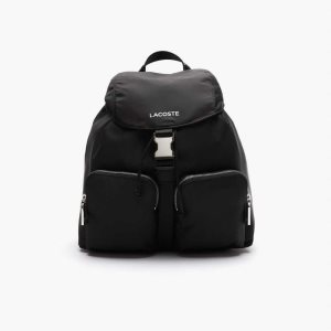 Noir Blanc Lacoste Branded Nylon Flap Backpack | ITDHZN-793