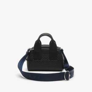 Noir Bleu Nuit Lacoste Mini Bowling Bag in Split Calfskin Leather | GFKMTP-172
